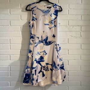 DKNY Floral Fit & Flare Sleeveless Pocket Dress Blue White Size 6